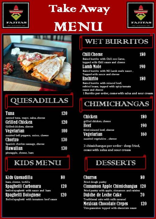 Fajitas Tex Mex take away menu