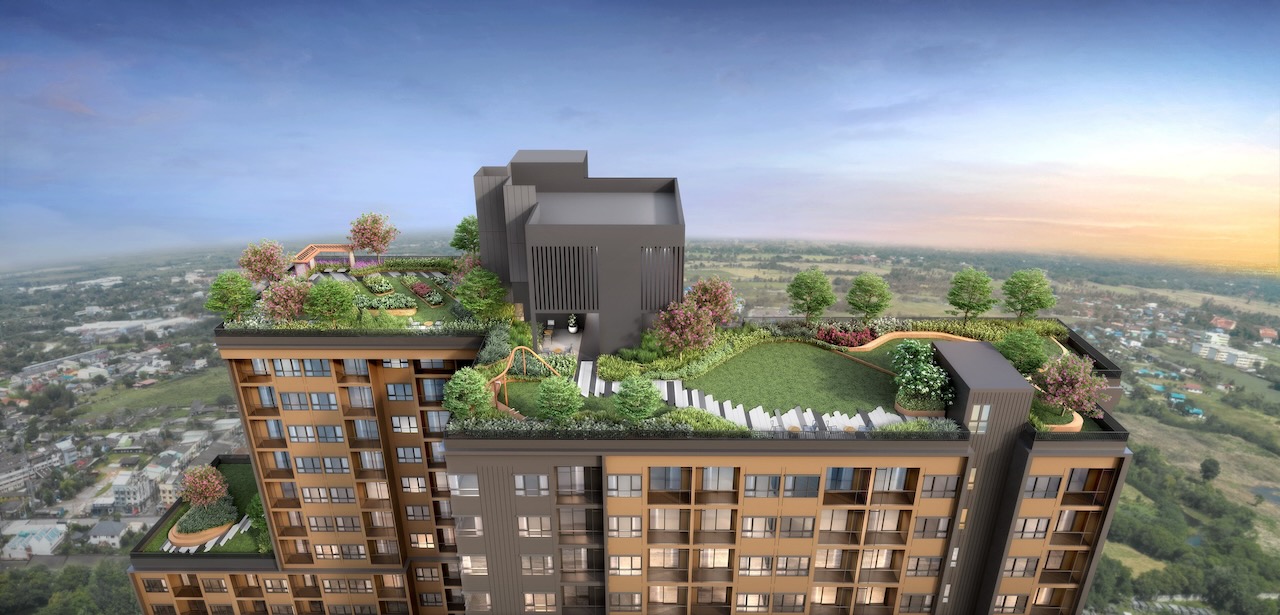 360 degrees rooftop view with natural rooftop park in the Base Height Chiang Mai condominium by Sansiri
