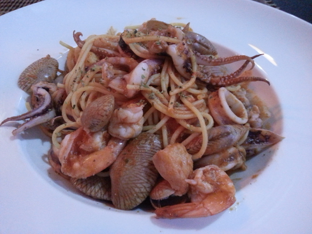 Pasta with seafood at Ugo restaurant