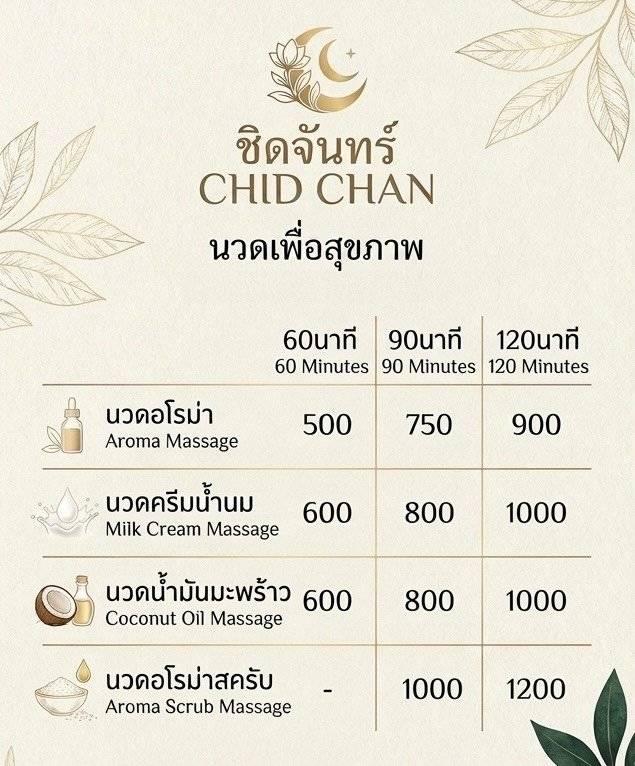 Chid Chan Massage Hang Dong Chiang Mai menu