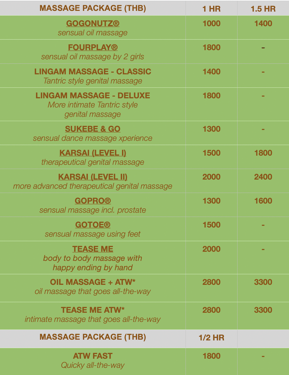 Daisuki massage by Lolita menu Chiang Mai Daisuki massage by Lolita menu Chiang Mai