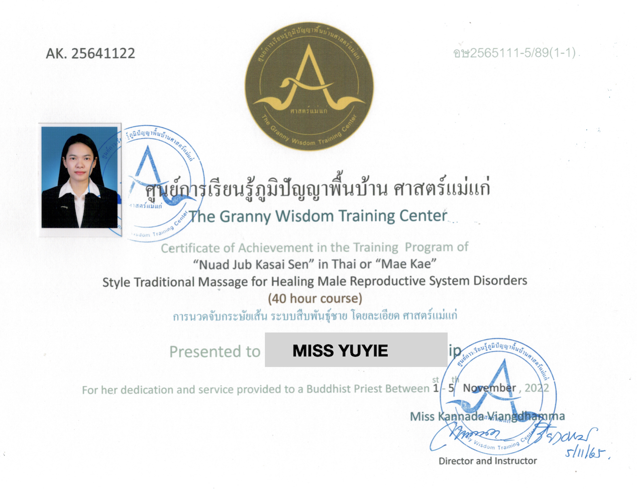 Karsai certification by Auksika school Bangkok