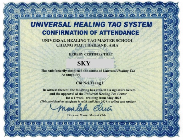 Chi Nei Tsang certificate Sky