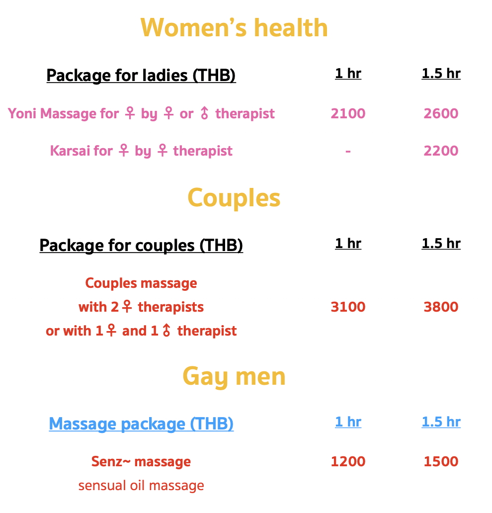 Senz Diva Massage Chiang Mai menu