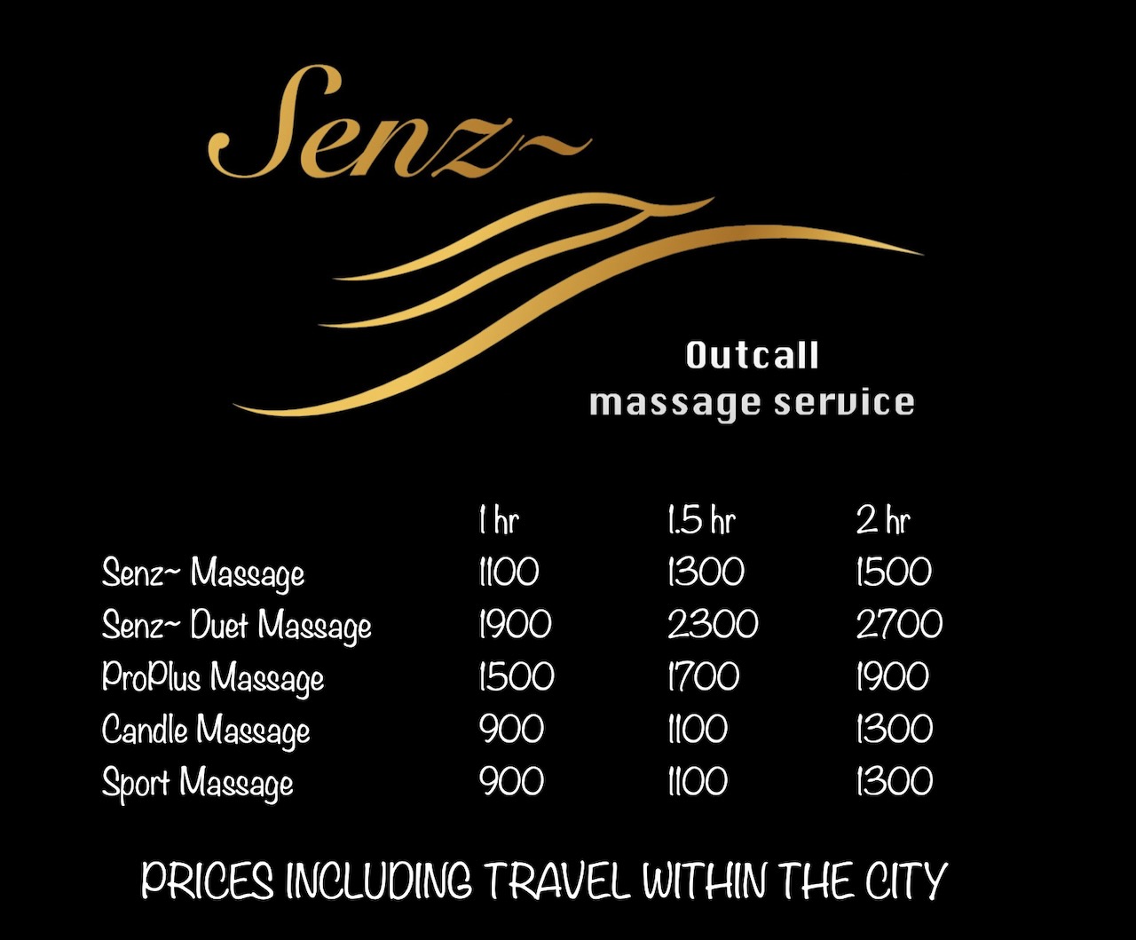 Senz Outcall Massage Services Chiang Mai menu