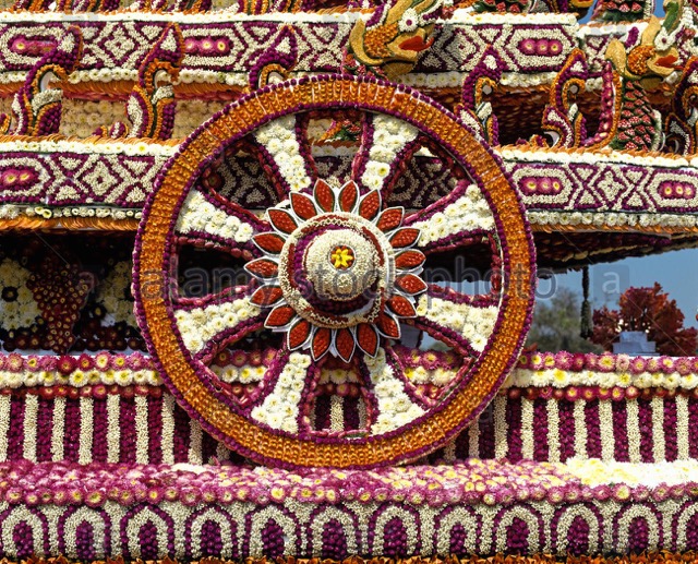 Wheel of Life figure made of flowers in Chiang Mai